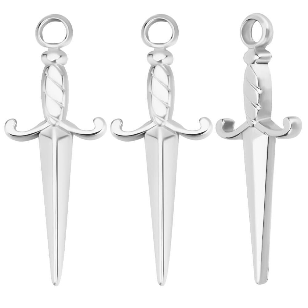 5006 1 Box 10Pcs Silver Sword Charms 201 Stainless Steel Knife Pendants